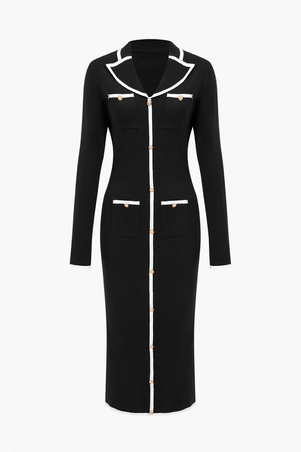 Uzun Kollu Düğmeli Cepli Örgü maksi Elbise