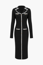 Uzun Kollu Düğmeli Cepli Örgü maksi Elbise