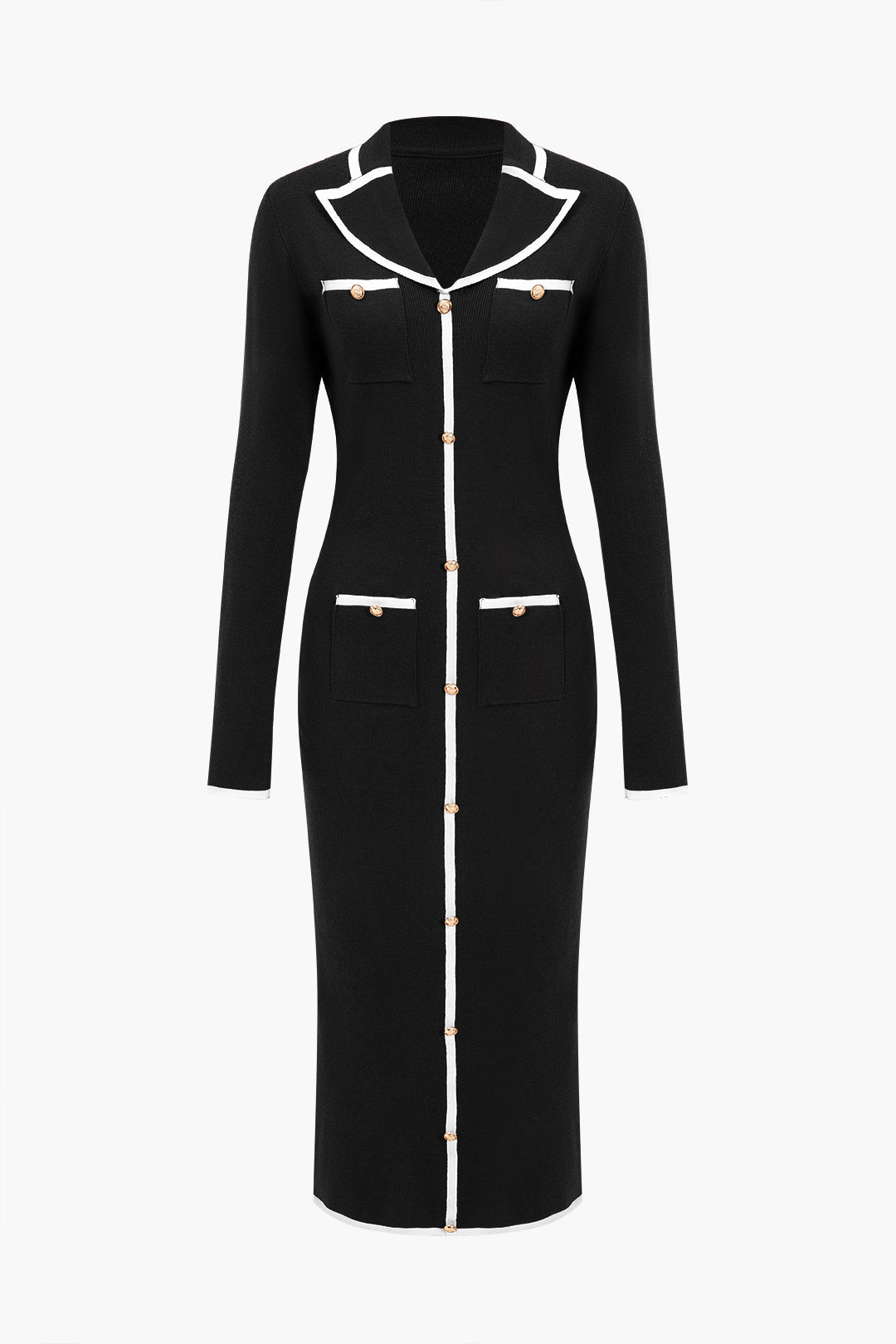 Uzun Kollu Düğmeli Cepli Örgü maksi Elbise