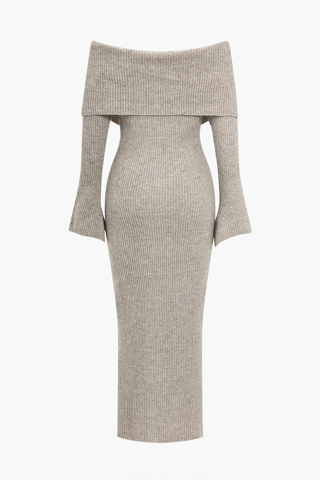 Katı Örgü Çan Kollu Düşük Omuz maksi Elbise