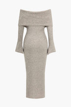 Katı Örgü Çan Kollu Düşük Omuz maksi Elbise