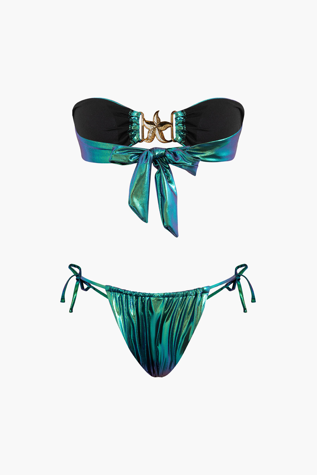 Yıldız Denizyıldızı Dekorlu Düğme Büzgülü Bikini Takımı