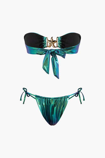 Yıldız Denizyıldızı Dekorlu Düğme Büzgülü Bikini Takımı