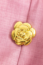 Çiçek Desenli Düğme Detaylı Halter Yaka Sırt Açık Mini Elbise