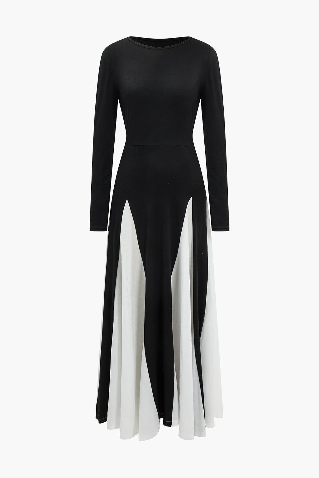 Renk Bloklu Uzun Kollu maksi Elbise