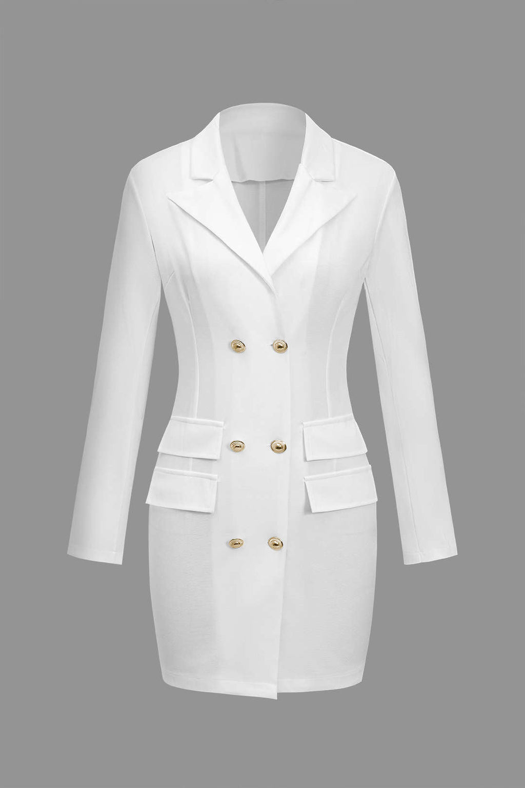 Katı Düğme Cepli Uzun Kollu Mini Elbise