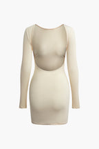 Düz Sırtı Açık Uzun Kollu Mini Elbise