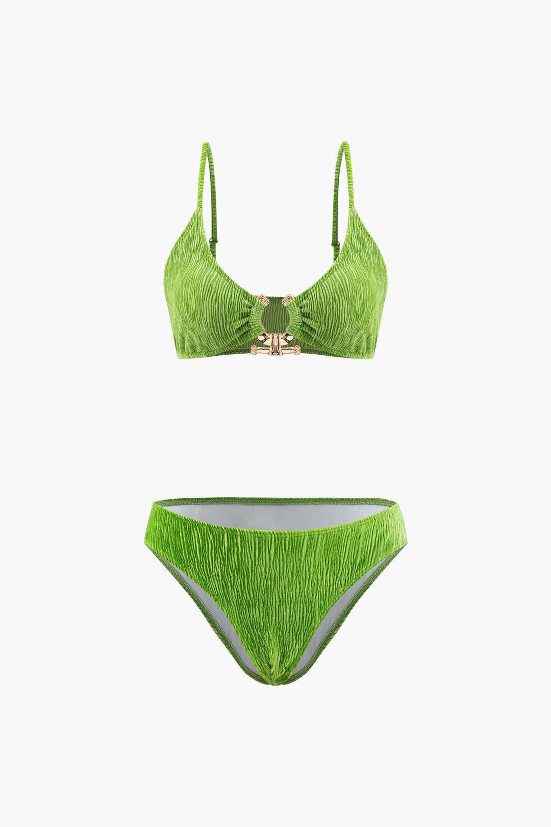 Kadife Dokulu U Yüzük Bikini ve Mayo Eteği Pareo 3 Parça Takım