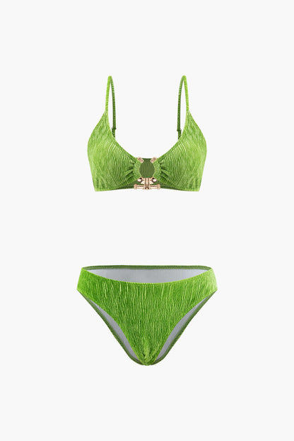 Kadife Dokulu U Yüzük Bikini ve Mayo Eteği Pareo 3 Parça Takım