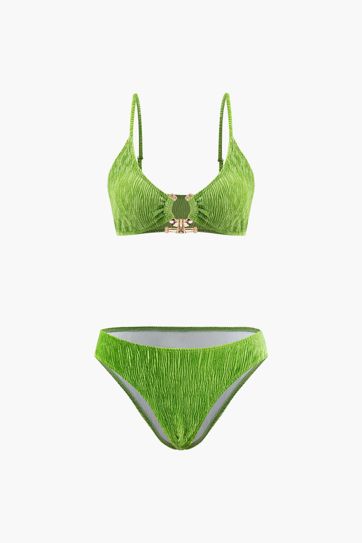 Kadife Dokulu U Yüzük Bikini ve Mayo Eteği Pareo 3 Parça Takım
