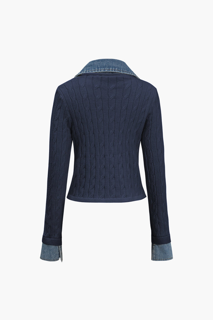 Örgü Patchwork Denim Uzun Kollu Üst