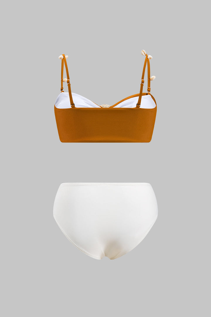 Kontrast Kabuk Dekorlu Kırışık Bikini Takımı