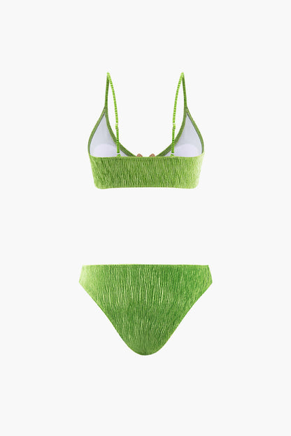 Kadife Dokulu U Yüzük Bikini ve Mayo Eteği Pareo 3 Parça Takım