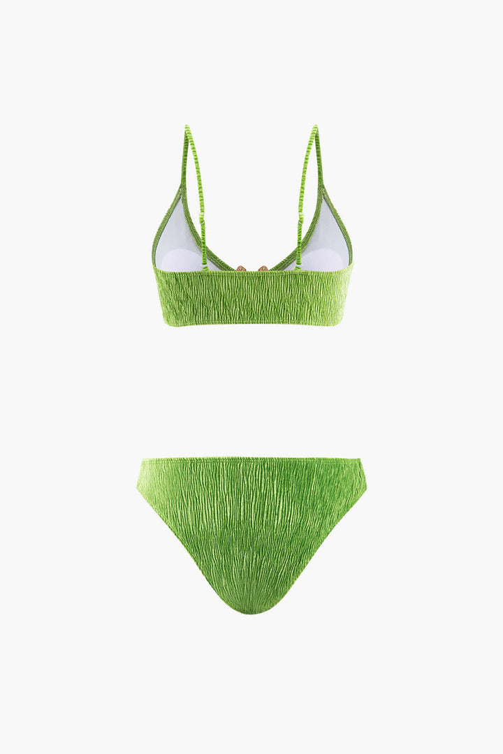 Kadife Dokulu U Yüzük Bikini ve Mayo Eteği Pareo 3 Parça Takım