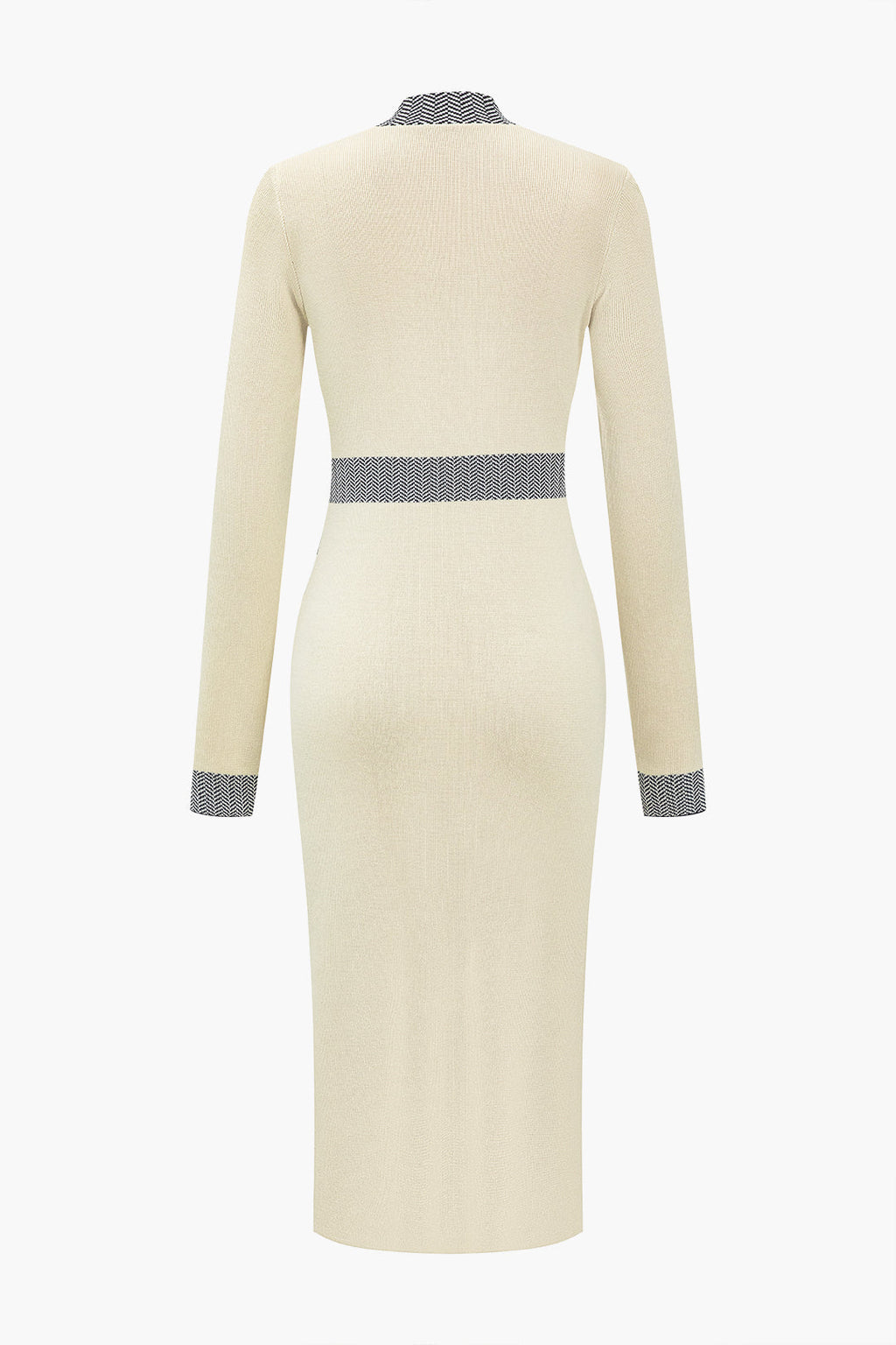 İllüzyon Desenli Baskı Cepli Uzun Kollu Kazak midi Elbise