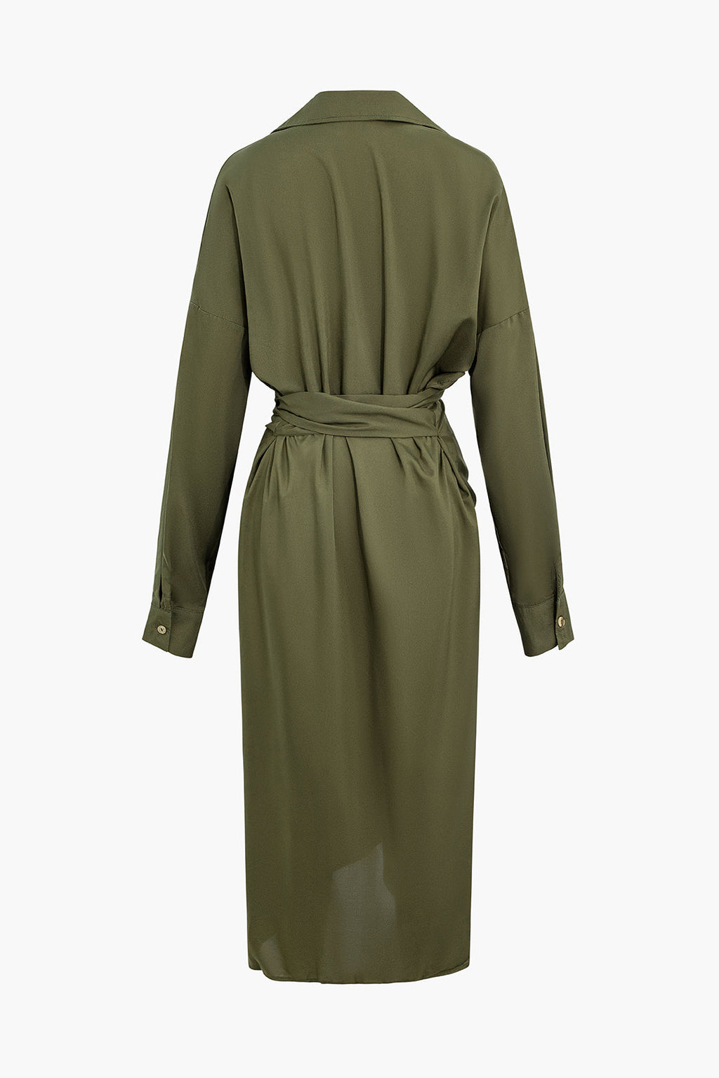 Katı Düğme Uzun Kollu Midi Elbise