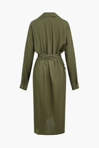 Katı Düğme Uzun Kollu Midi Elbise