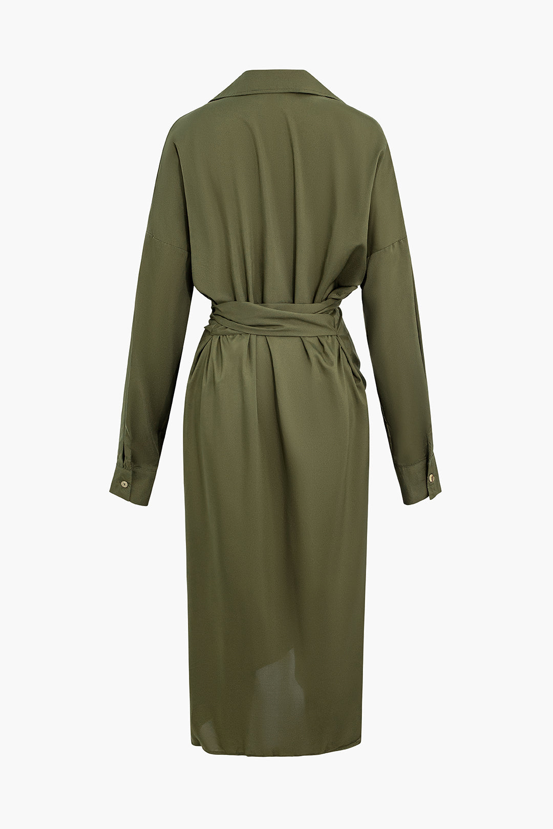 Katı Düğme Uzun Kollu Midi Elbise