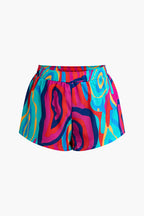 Canlı Soyut Desenli Kısa Gömlek ve Şort Takımı