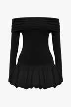 Düşük Omuz Patchwork Mini Elbise