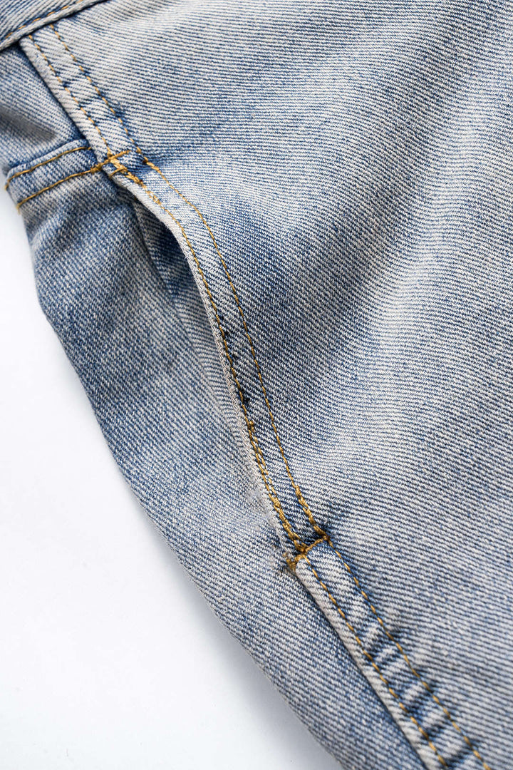Solmuş Denim Pileli Düğmeli Cep Detaylı Geniş Paça Jean