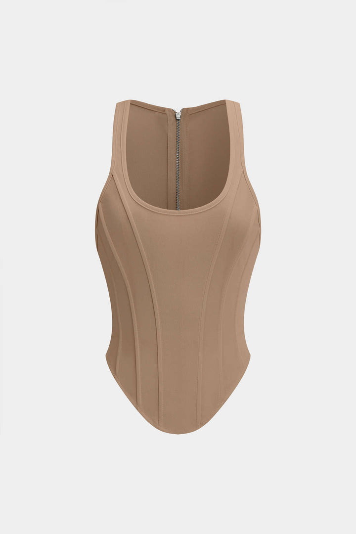 Fermuarlı Bağlamalı Korseli Bel Tank Top