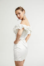 Ela omuzsuz mini elbise