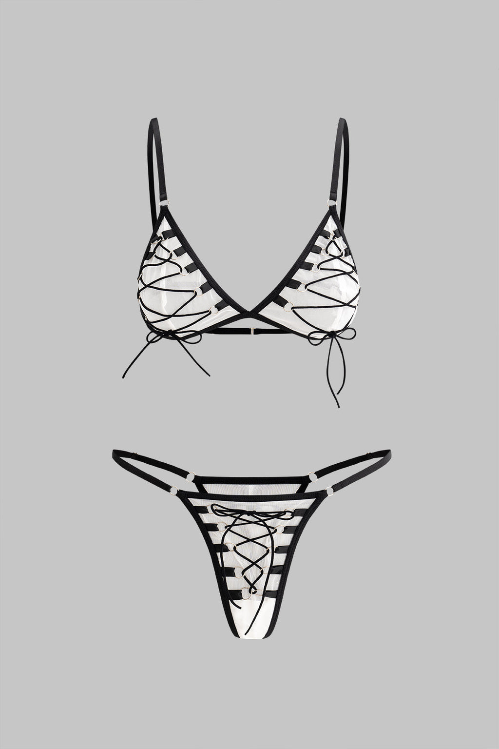 Kontrast Bağlamalı İnce Askılı İkili Bikini Takımı