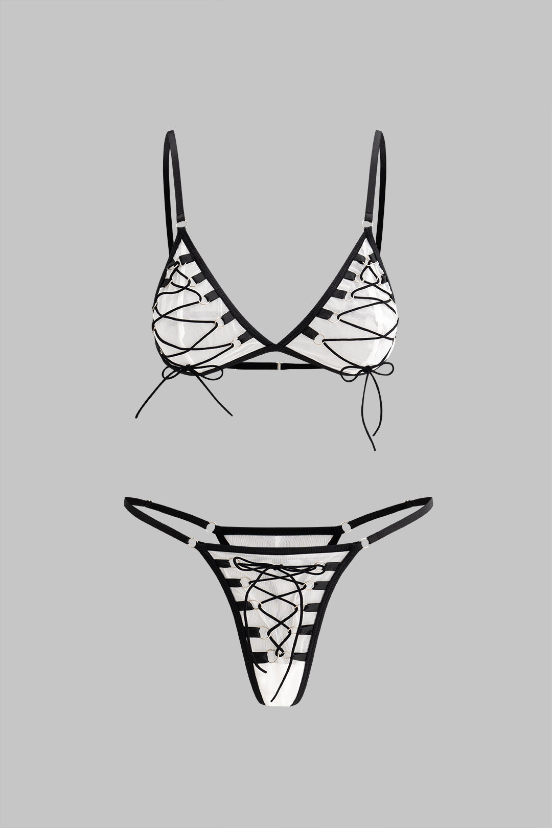 Kontrast Bağlamalı İnce Askılı İkili Bikini Takımı