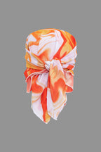 Desenli Sırt Dekolteli Bikini ve Mayo Eteği Pareo Takımı