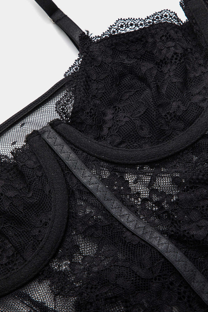 Dantel Sırt Açık Bustiyer Korsaj Askılı Bodysuit