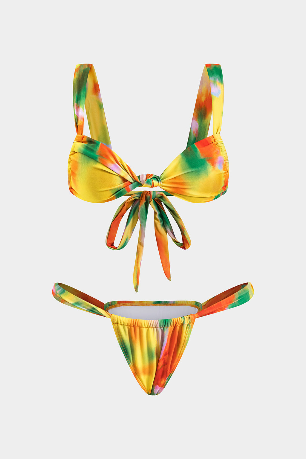 Tie Dye Desenli Büzgülü Dönme Kırma Bağlamalı Bikini Takımı