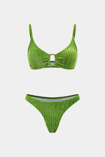Kadife Dokulu Bikini ve Mayo Eteği Pareo 3 Parça Takım