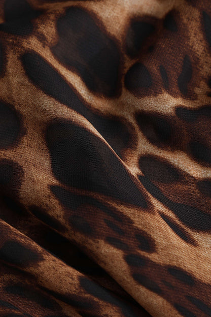 Büyük Beden Leopar Desenli Drapeli Dekolteli Yaka Slip Midi Elbise