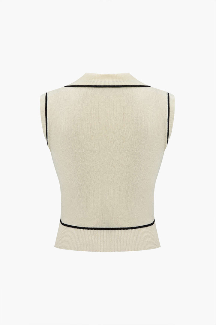 Örgü Renk Bloklu Düğmeli Yelek