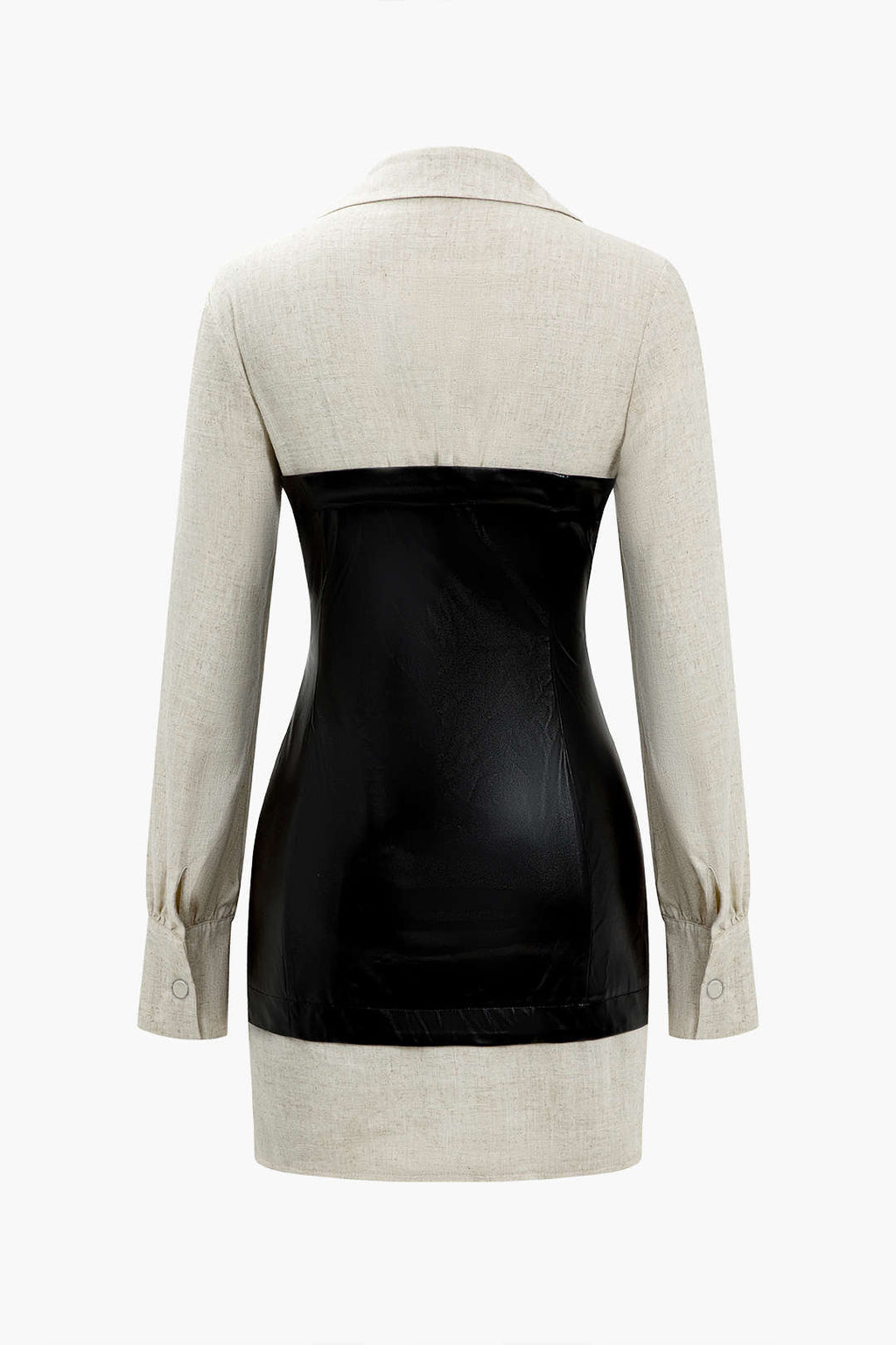 Düğmeli Patchwork Deri Mini Elbise