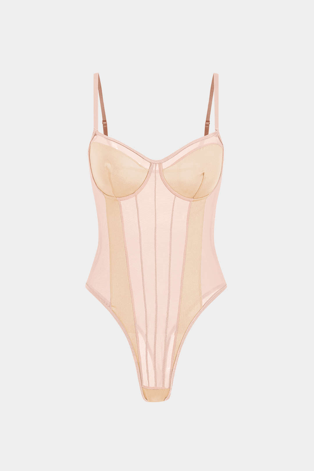 Ağ Detaylı Sırt Açık Şeffaf Patchwork Korseli Askılı Bodysuit