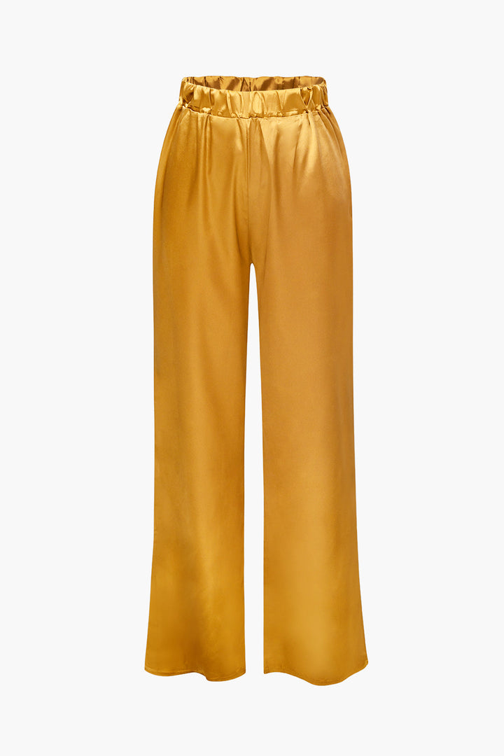 Saphire Saten Düğmeli Gömlek ve Pantolon Takım