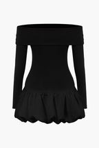 Düşük Omuz Patchwork Mini Elbise