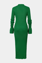 Kolları Nervürlü Düğmeli maksi Elbise