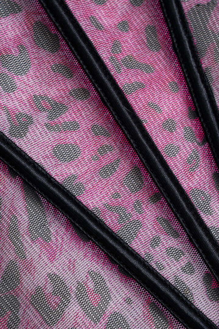 Leopar Desenli Şeffaf File Korse Elbise Üstü