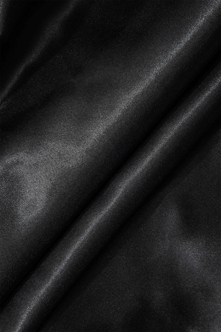 Saten Dantel Fırfırlı Yama Detaylı Sırt Açık Gece Elbisesi