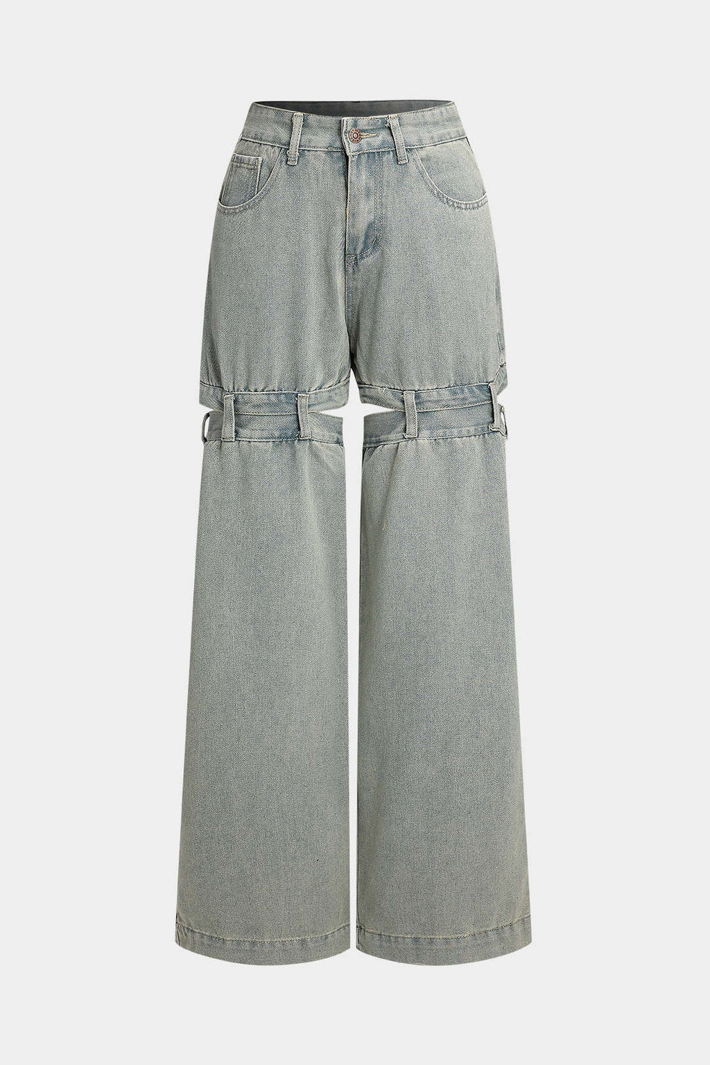 Denim Kesik Detaylı Düğmeli Cep Geniş Paça Jean