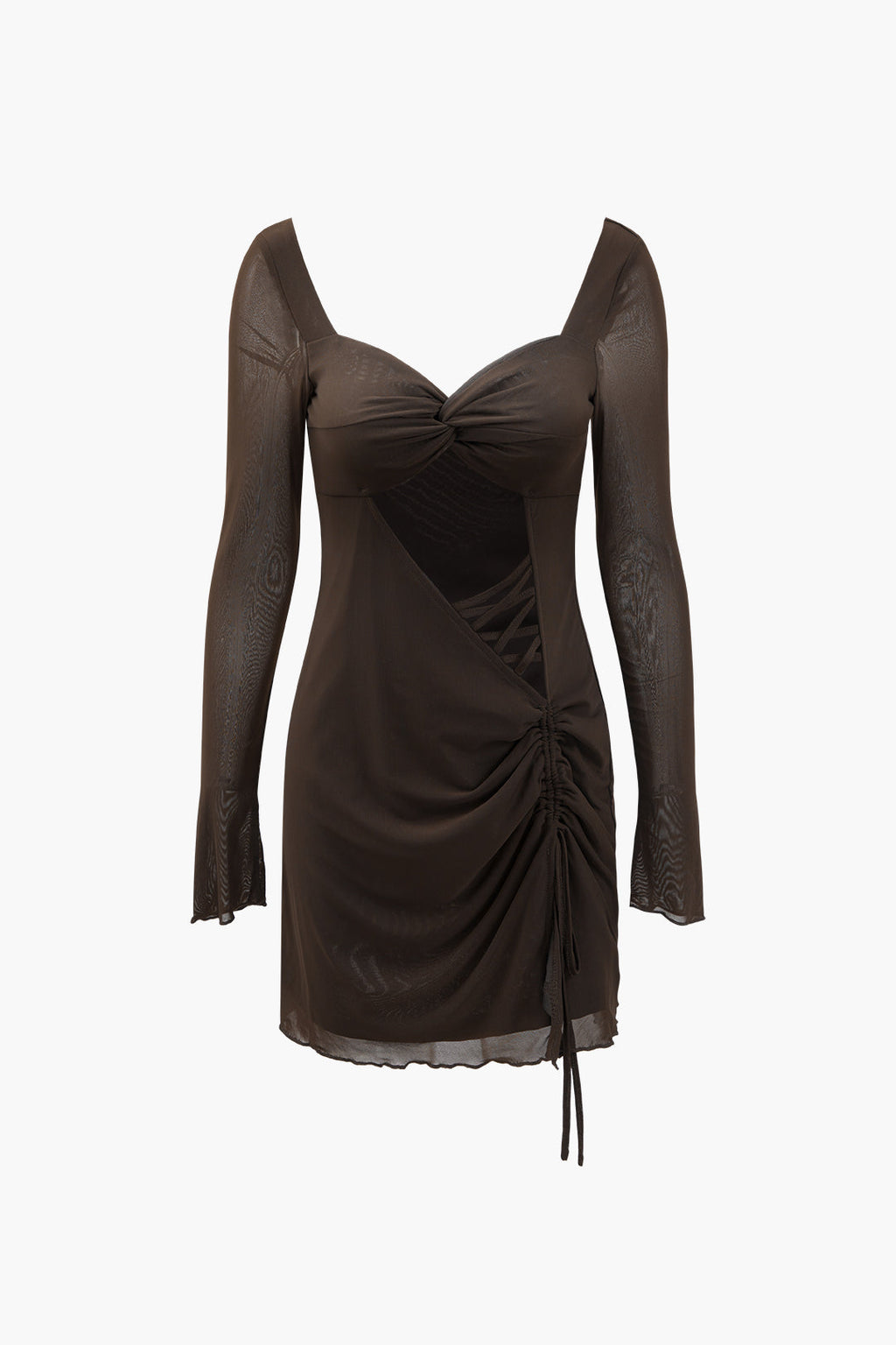 Kalp Yakalı File Kesilmiş Mini Elbise