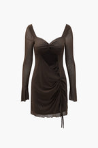 Kalp Yakalı File Kesilmiş Mini Elbise