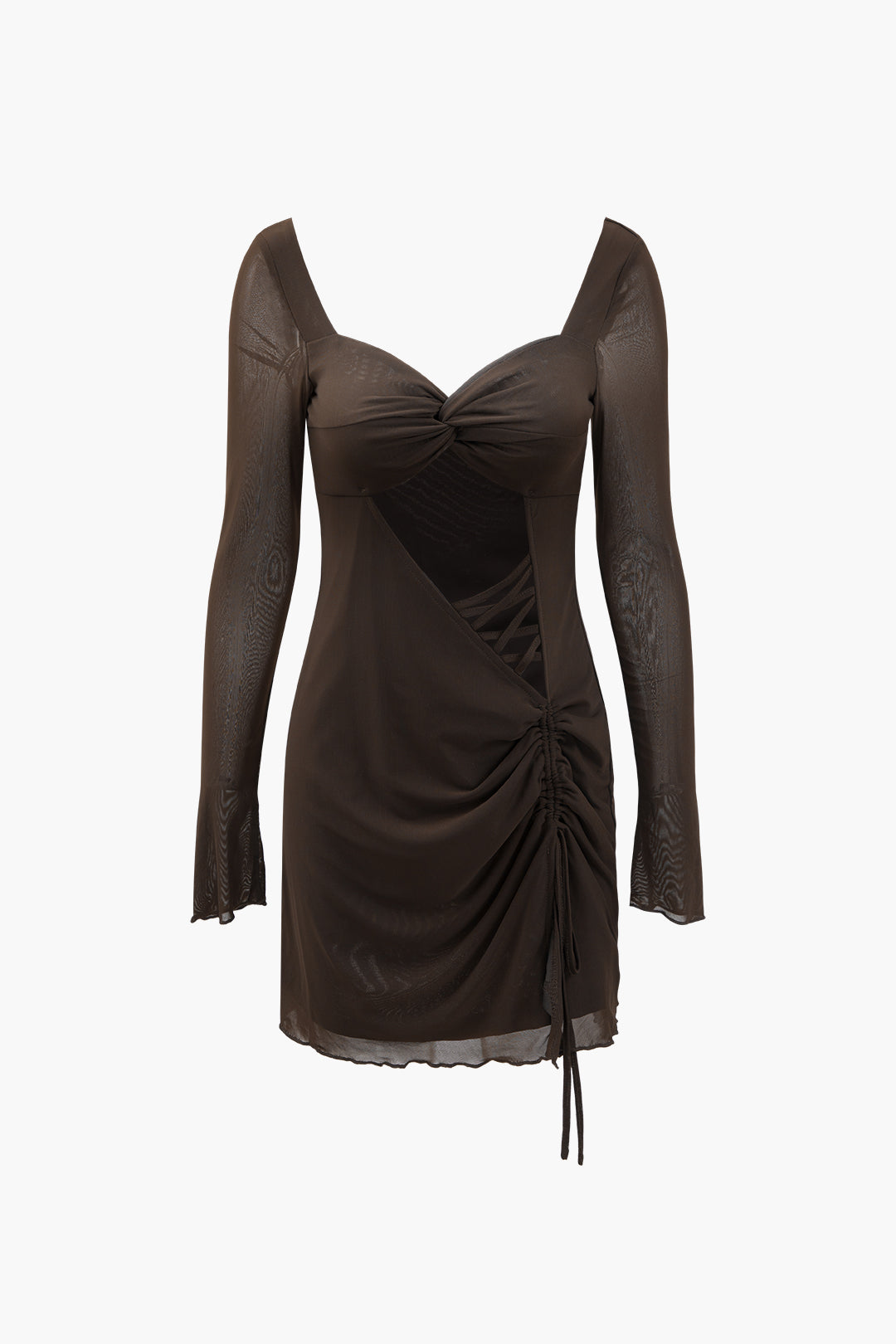 Kalp Yakalı File Kesilmiş Mini Elbise