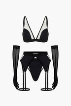 Şeffaf Lingerie Garter Seti ve Mesh Eldiven
