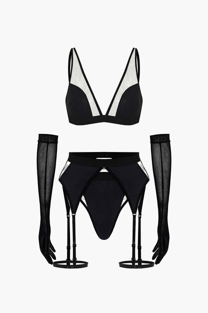 Şeffaf Lingerie Garter Seti ve Mesh Eldiven
