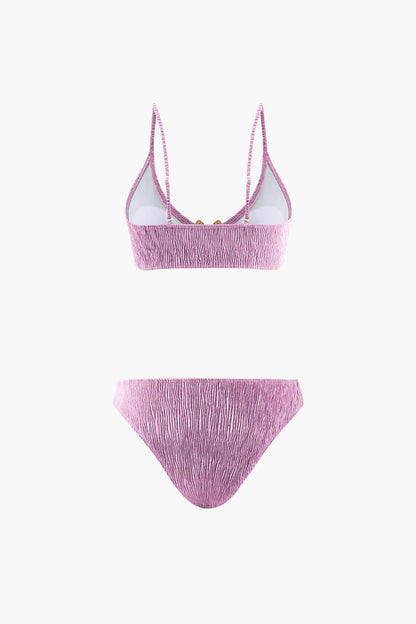Kadife Dokulu U Yüzük Bikini ve Mayo Eteği Pareo 3 Parça Takım
