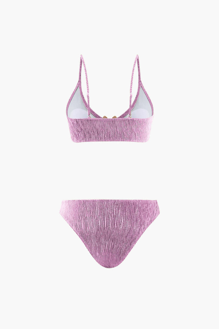 Kadife Dokulu U Yüzük Bikini ve Mayo Eteği Pareo 3 Parça Takım
